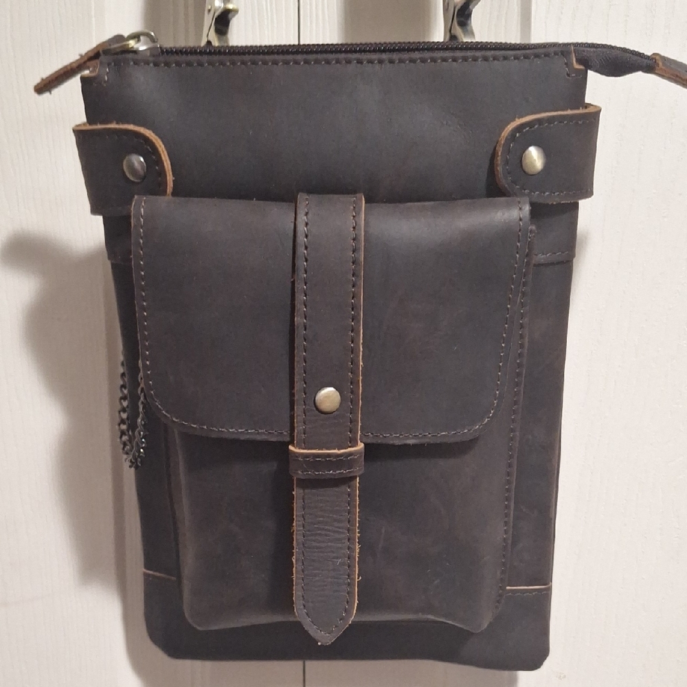 Humerpaul Leather Messenger/Belt Bag-Adjustable Removable Strap Chain Wallet